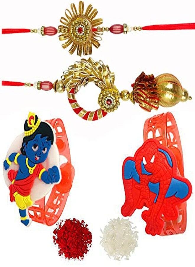 Evisha Golden Bhai Bhabhi Rakhi Lumba Chuda للتعليق، قطعتان من شخصية كرتونية LED ضوء Rakhi للأخ Bhai Bhabhi مجموعة كومبو للأطفال Rakhi-P-5-2LED | | راخي || مجموعة راخي || راخي للأخ || راخي للأخ وبهابي || كومبو راخي || بهية بهابهي راخي || هدايا راخي - Image 1